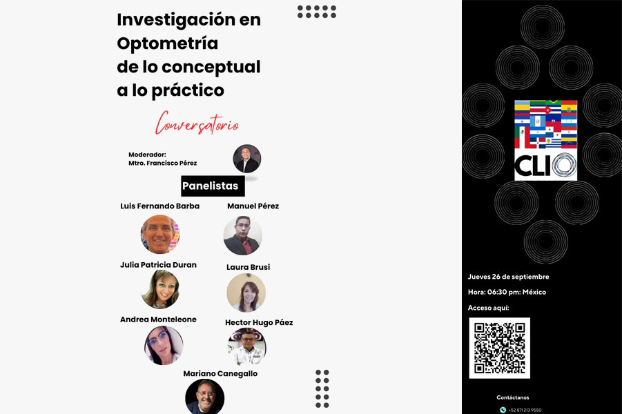 El Consejo Latinoamericano de Investigación en Optometría (CLIO) te invita a participar en el conversatorio virtual "Investigación en Optometría: De lo Conceptual a lo Práctico", un espacio dedicado a la promoción de una cultura de investigación científica en la región latinoamericana.