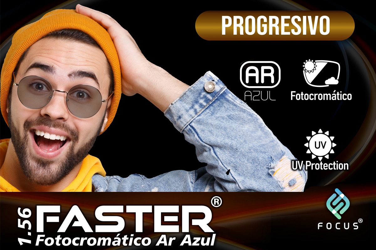Focus presenta su nuevo lente fotocromático 1.56 FASTER Ar Azul